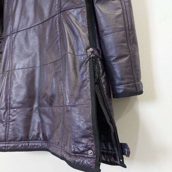 Danier Chloe Leather Fur Collar Purple Lined Jacket Coat Mid Length Sz S/8/UK12 - Picture 5 of 14